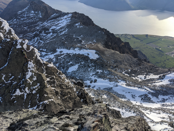 A flock of seagulls standing on a snow covered mountain

Description automatically generated